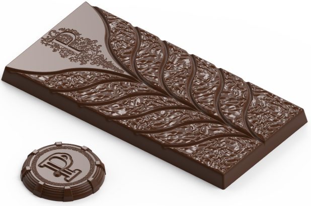 thumbnail_image7 (1) 1 Intricately designed dark chocolate bar and coin.